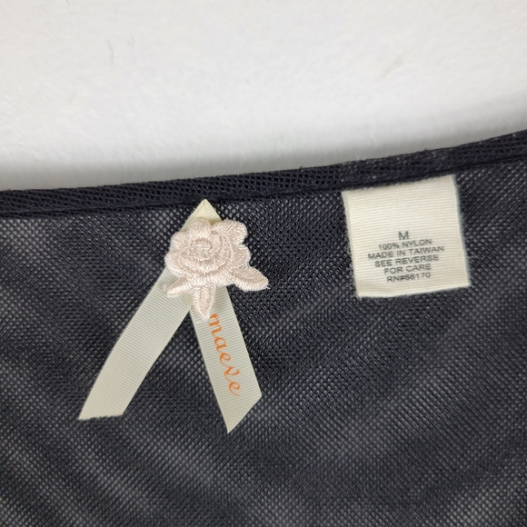 Maeve Y2K Sheer Nylon Mesh Belted Knot Front Long Sleeve Deep V Neck Blouse - Picture 5 of 8